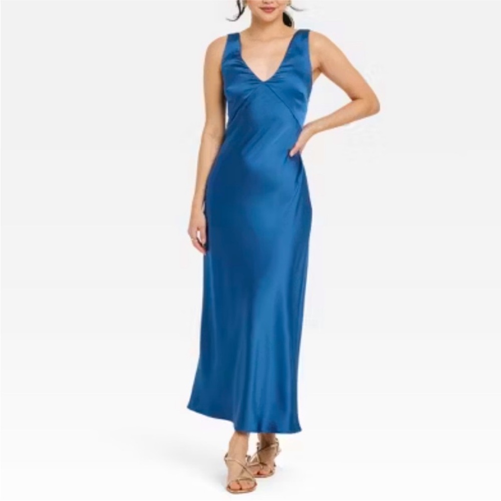 A New Day - Blue Satin Slip Maxi Dress